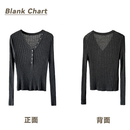 V領質感彈力直條開釦上衣