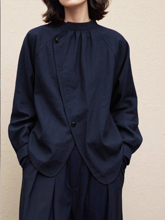 藏青色日式設計款文青襯衫