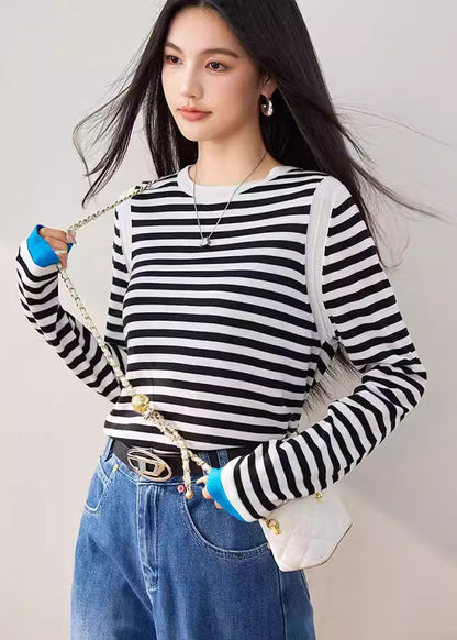 春季設計款～舒適萊賽爾天絲條紋T卹