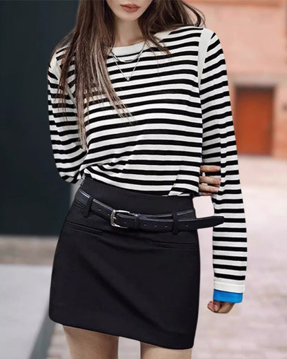 春季設計款～舒適萊賽爾天絲條紋T卹