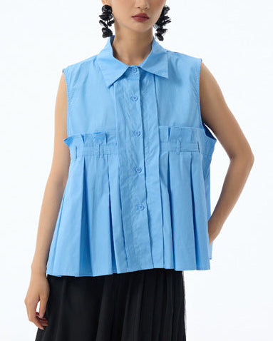 2026春夏新款日式接摺設計無袖襯衫