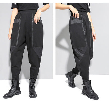 秋冬拉鍊拼接設計款個性縮口褲8857