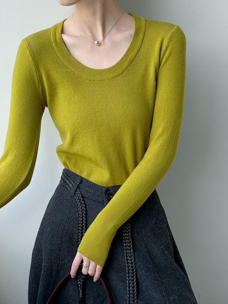 大圓領合身打底衫-四色