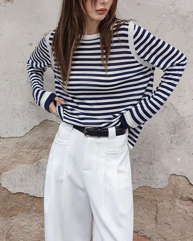 春季設計款～舒適萊賽爾天絲條紋T卹