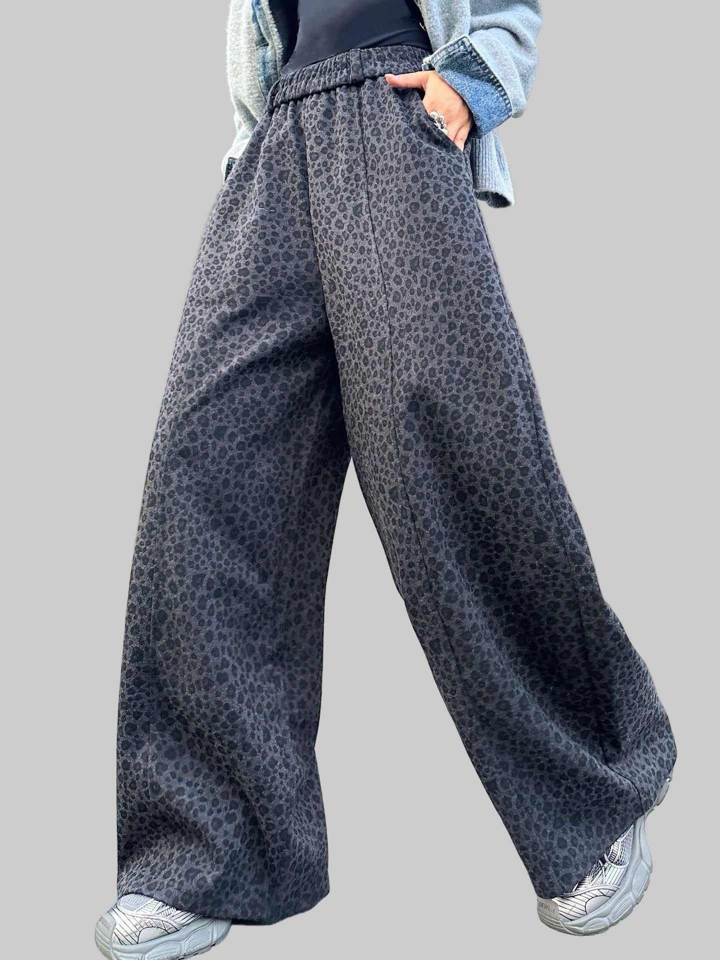 街頭風小豹紋垂墜寬褲