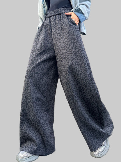 街頭風小豹紋垂墜寬褲