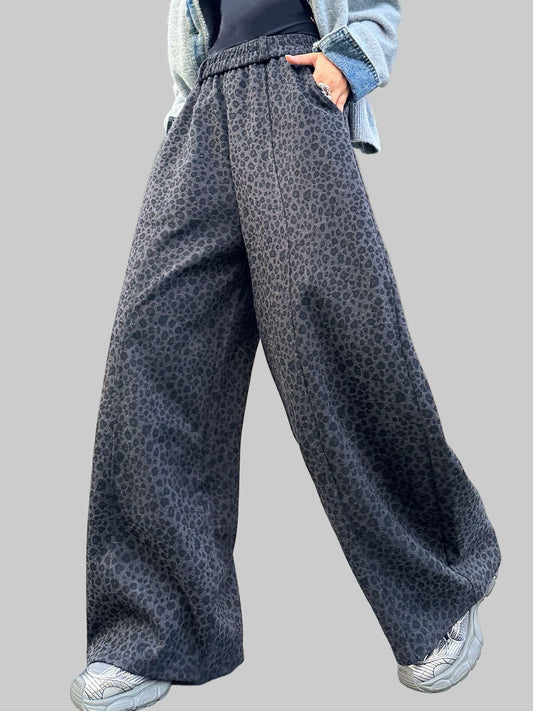 街頭風小豹紋垂墜寬褲