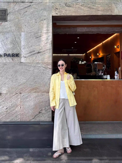 活力黃100%韓版亞麻薄款防曬襯衫