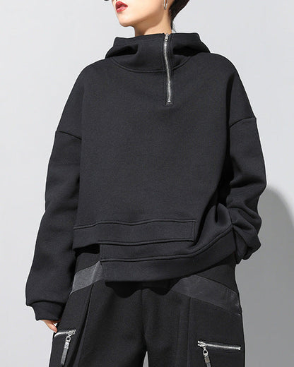 設計款加絨保暖連帽短衛衣