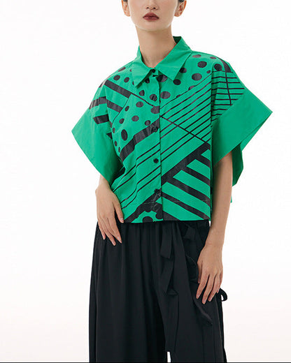 2026春夏新款蝙蝠幾何印花襯衫 AB3
