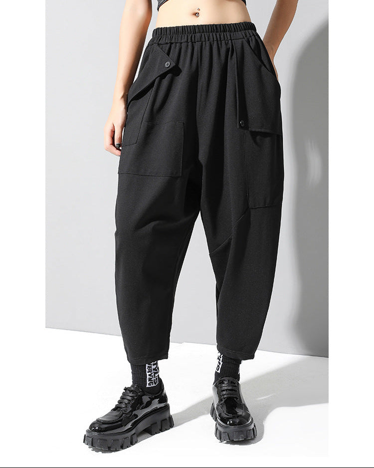 秋冬寬鬆彈力錐形九分哈倫褲8843