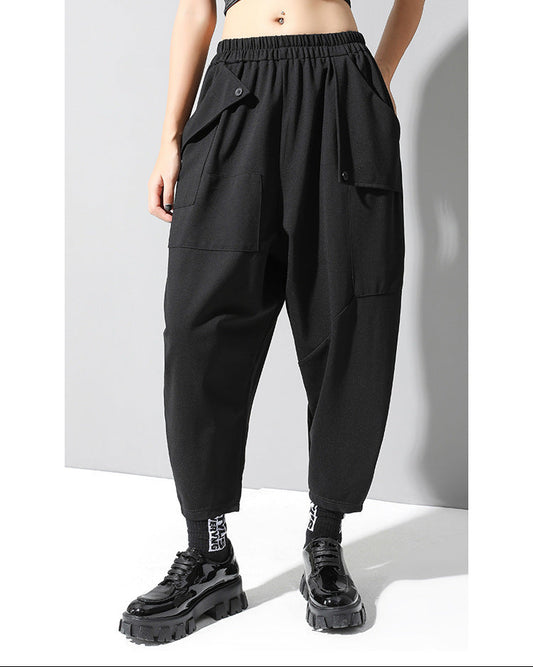 秋冬寬鬆彈力錐形九分哈倫褲8843