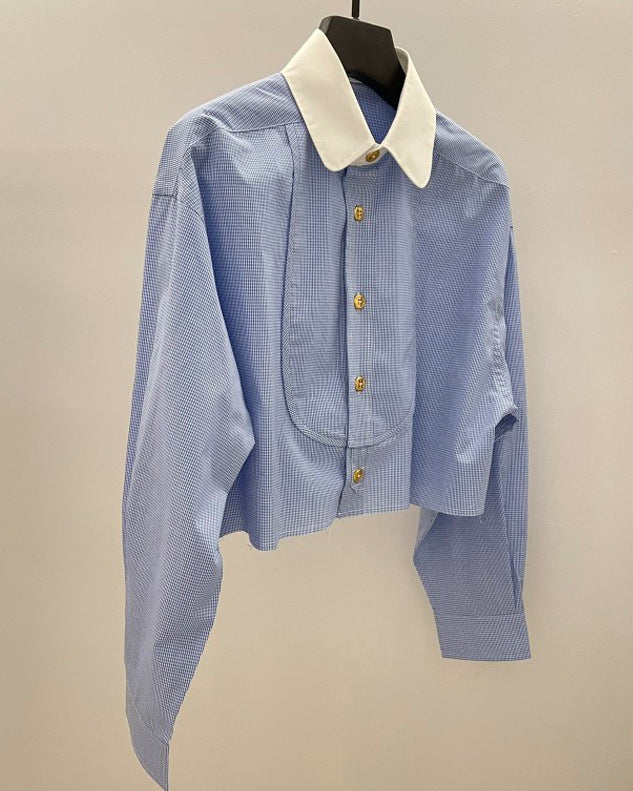 法式時尚翻领小眾設計造型短襯衫