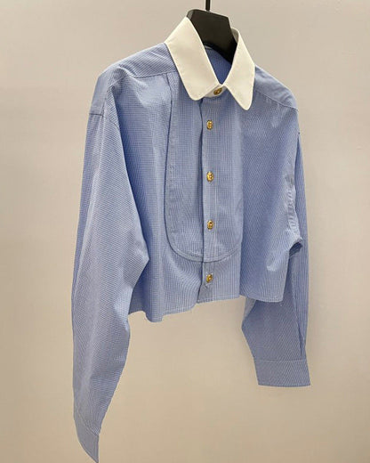 法式時尚翻领小眾設計造型短襯衫