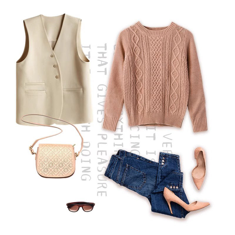 秋季百搭小Ｖ領中長版西裝背心