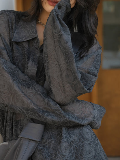 高級感微透別緻壓花防曬襯衫