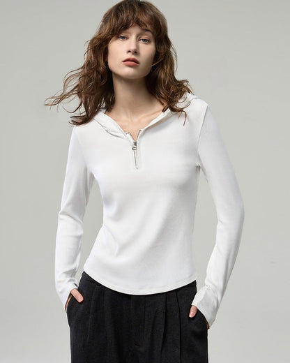 小拉鍊連帽針織上衣