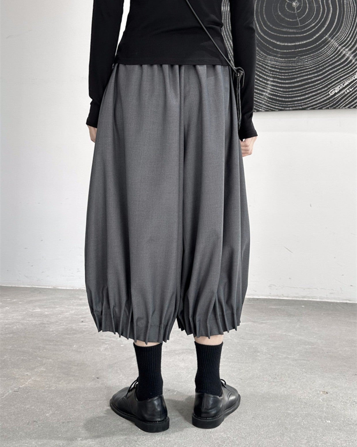 西裝料垂感抓摺花苞裙褲