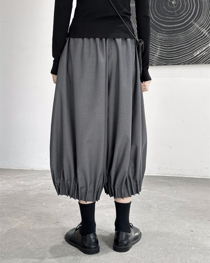 西裝料垂感抓摺花苞裙褲