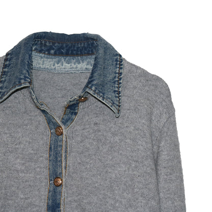 城市風格牛仔領毛衣外套