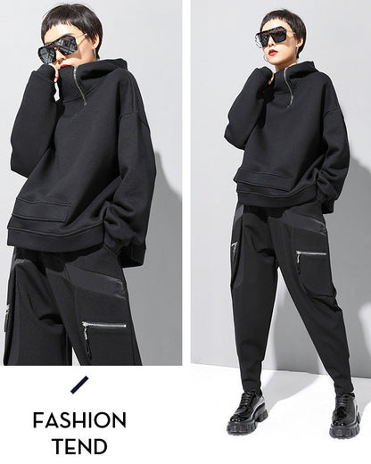 設計款加絨保暖連帽短衛衣