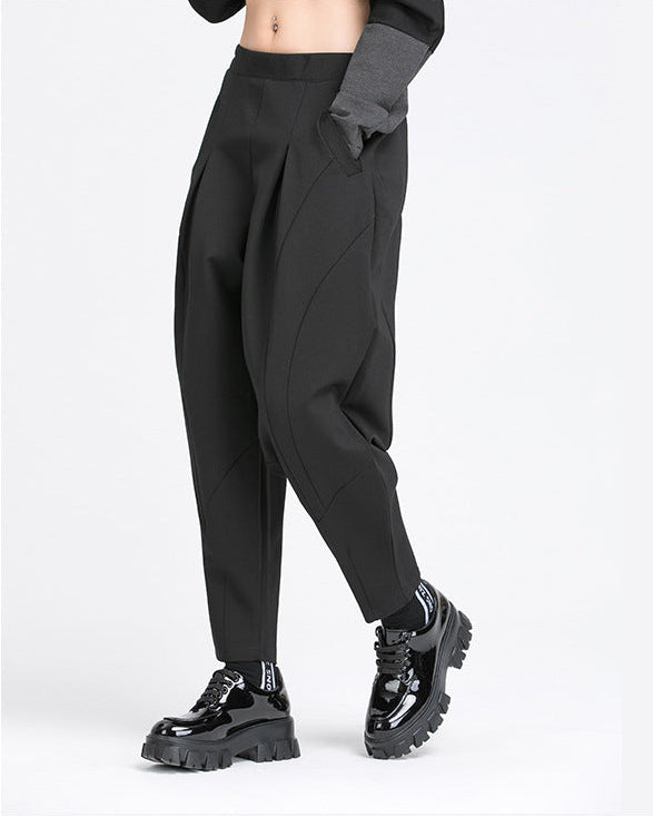 秋季拼接打褶彈力老爹褲8875