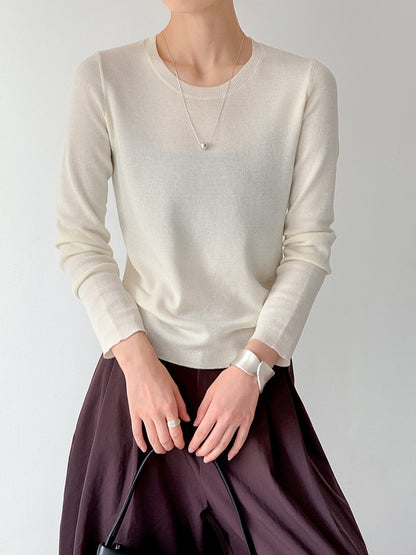 秋冬新款/圓領百搭包色薄毛衣-四色