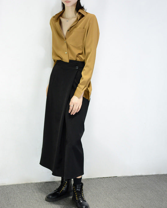 可鹽可甜～一顆扣不對稱八分裙