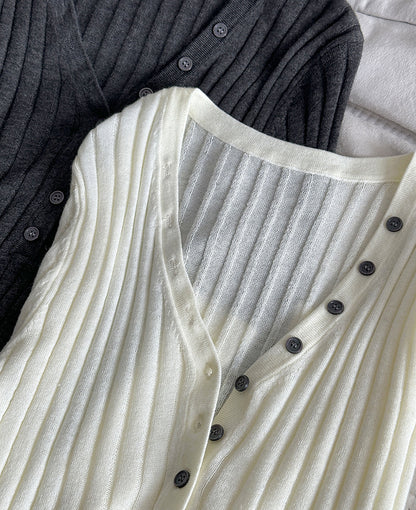 V領質感彈力直條開釦上衣