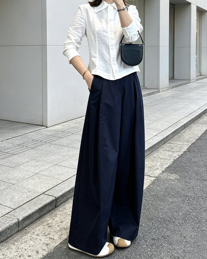 特殊立體摺｜梨形救星肌理防皺垂感闊腿褲