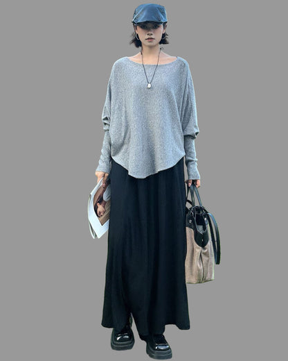 法式慵懶蝙蝠袖船型領大寬T恤