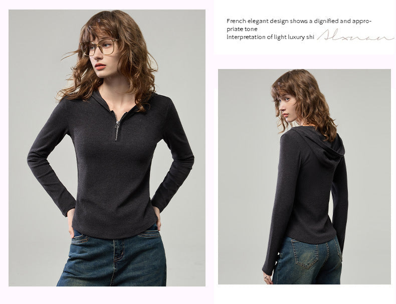 小拉鍊連帽針織上衣