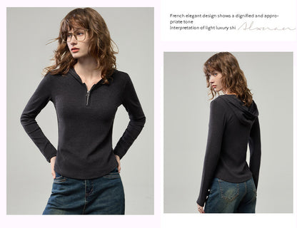 小拉鍊連帽針織上衣