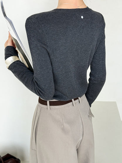 秋冬新款/圓領百搭包色薄毛衣-四色