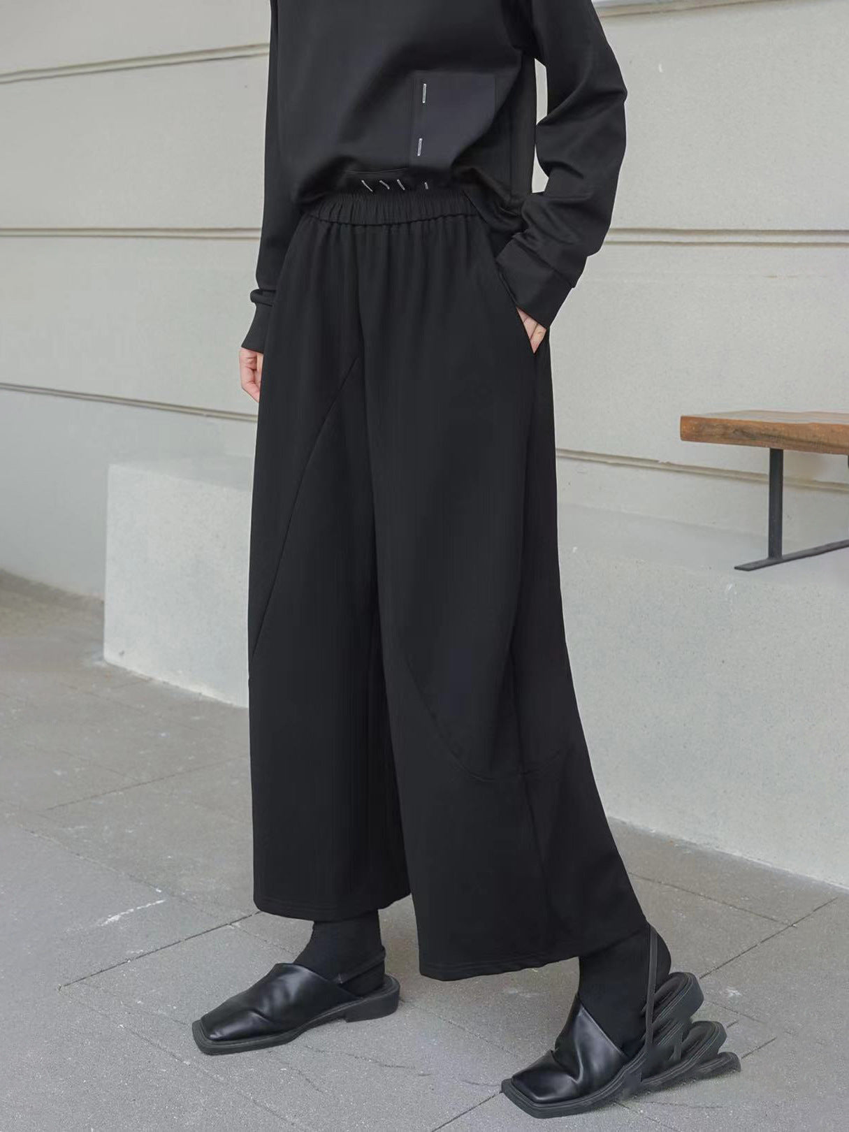 設計感寬直筒九分褲