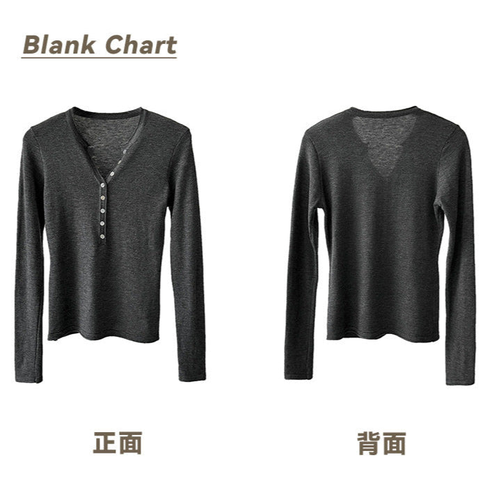 秋季新款/ V領極簡合身打底針織上衣