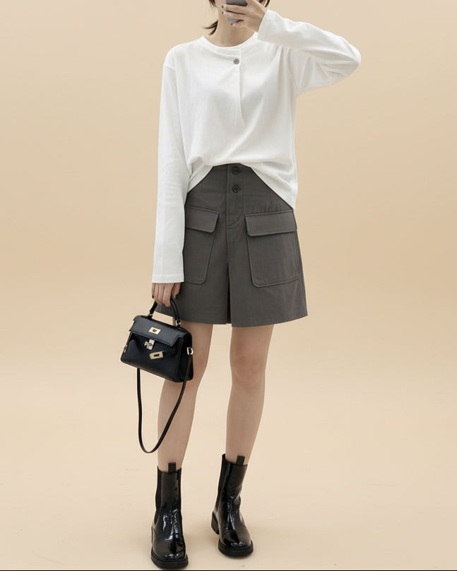 春季韓版一粒扣簡約長袖T卹