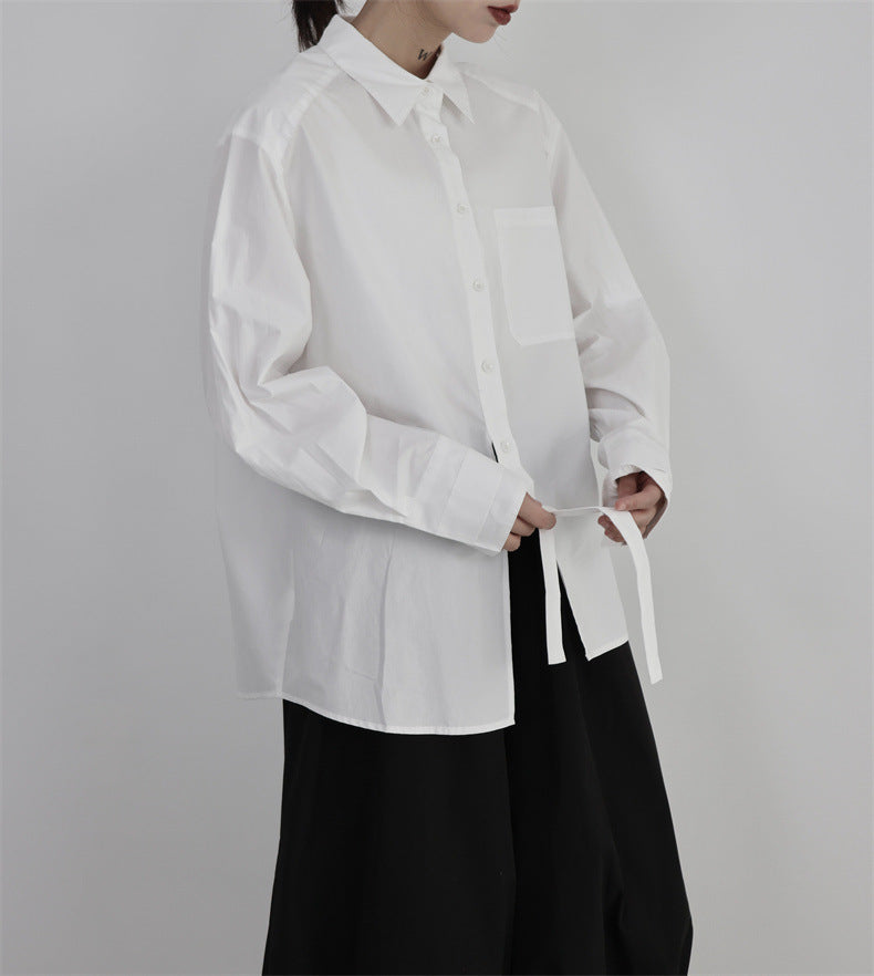 解構不對稱門襟設計款襯衫-黑白