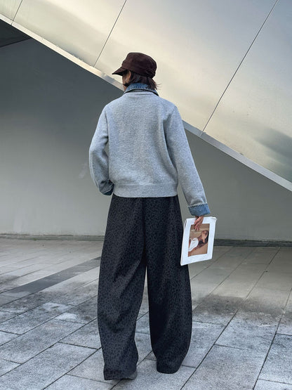 街頭風小豹紋垂墜寬褲