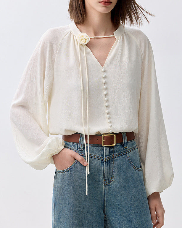 法式春天～玫瑰雪紡造型美型上衣