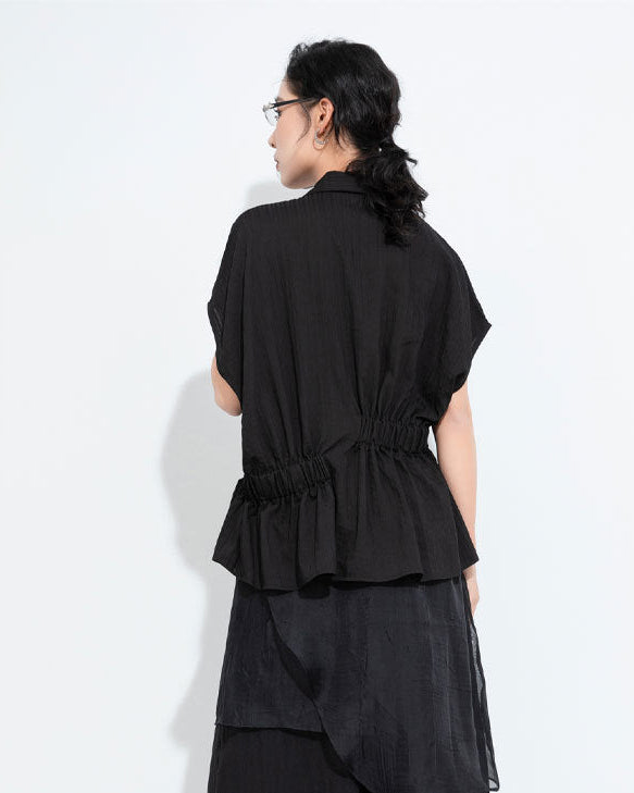新品/設計款/不規則抓腰包袖襯衫6225