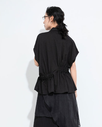 新品/設計款/不規則抓腰包袖襯衫6225