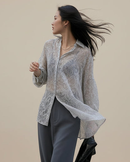 高級感微透別緻壓花防曬襯衫