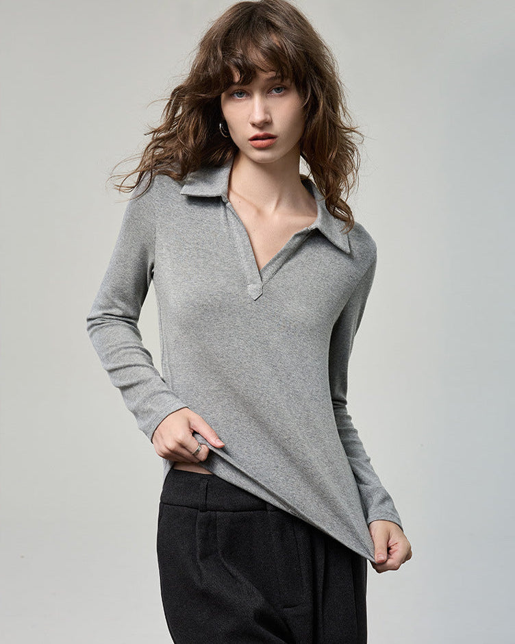 科技德絨＿V型翻領薄款針織衫