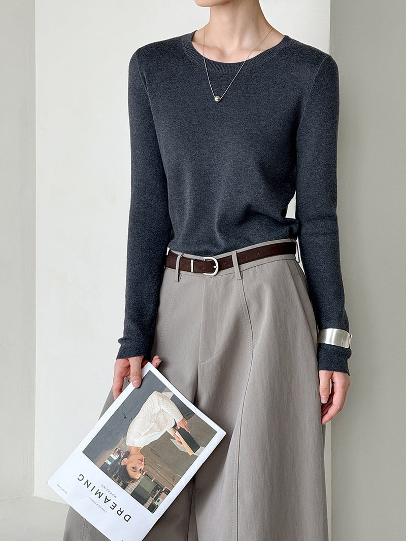 秋冬新款/圓領百搭包色薄毛衣-四色