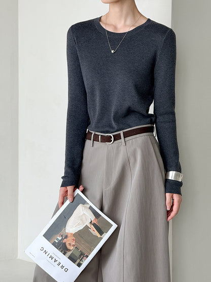 秋冬新款/圓領百搭包色薄毛衣-四色