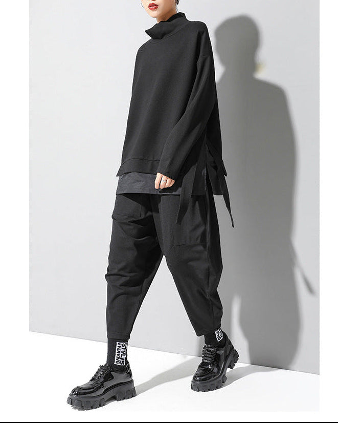 秋冬寬鬆彈力錐形九分哈倫褲8843