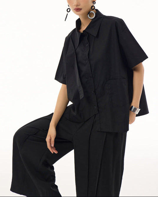 2026新款/飛領片設計款寬版五分袖襯衫