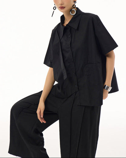 2026新款/飛領片設計款寬版五分袖襯衫