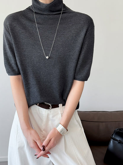 五分袖半高領百搭寬鬆上衣-五色